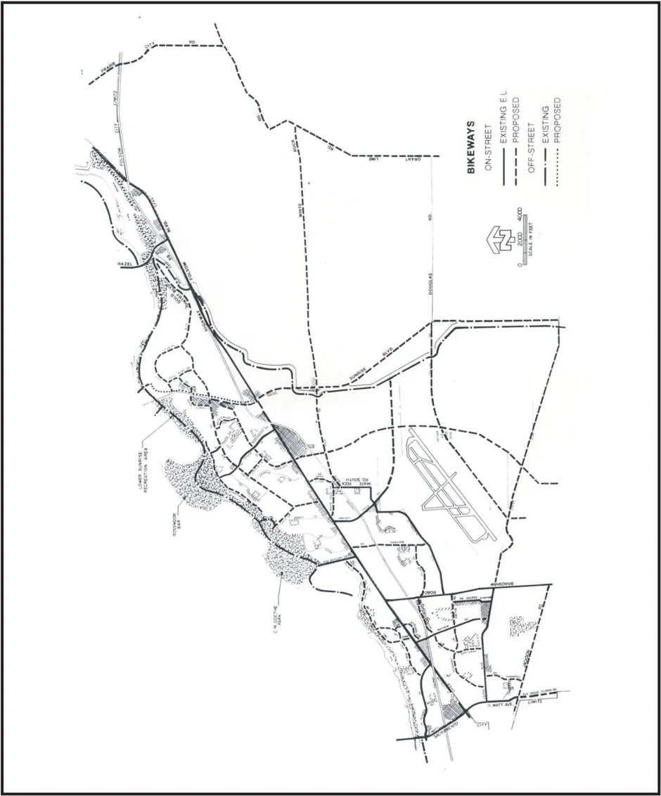 Map of the proposed and existing bike trails in the Cordova Community.