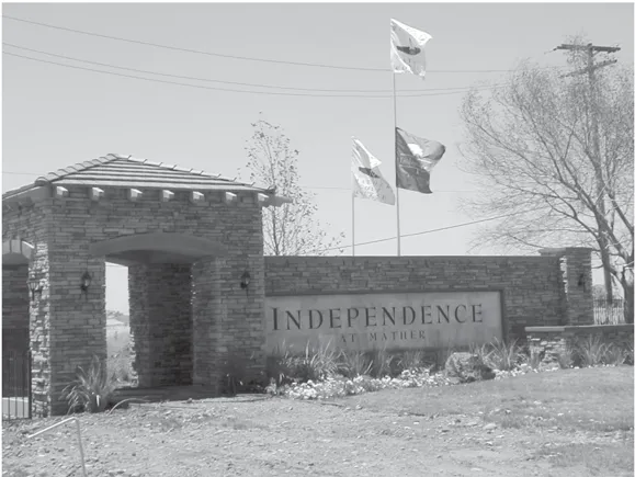 Monument entry feature to the Independence at Mather residential development