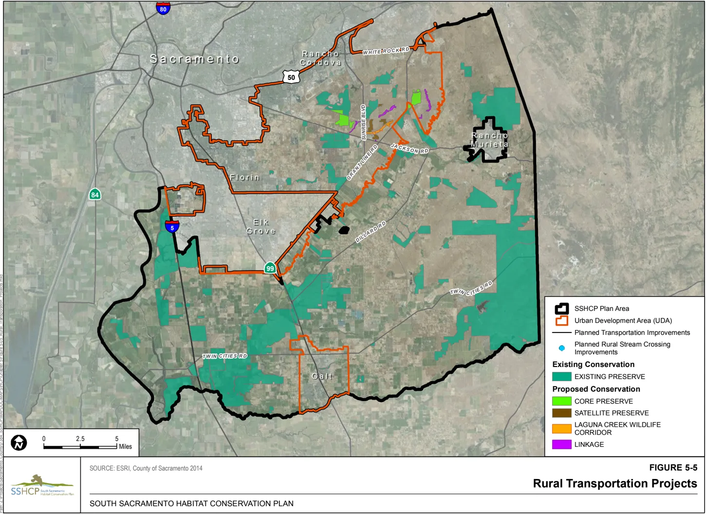 Map of Sacramento County showing the rural transportation projects.