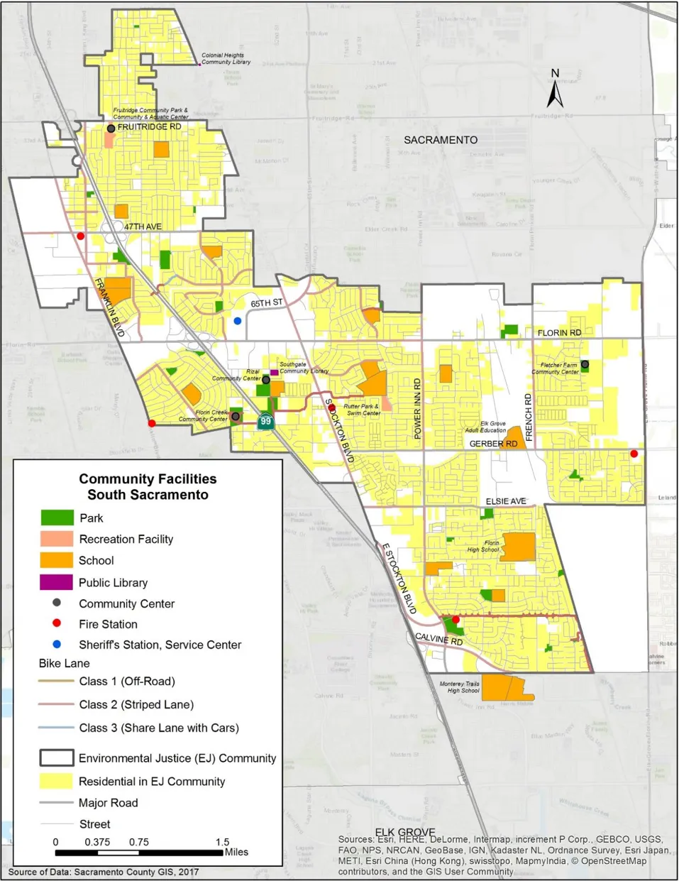 Map of the South Sacramento community showing community facilities.