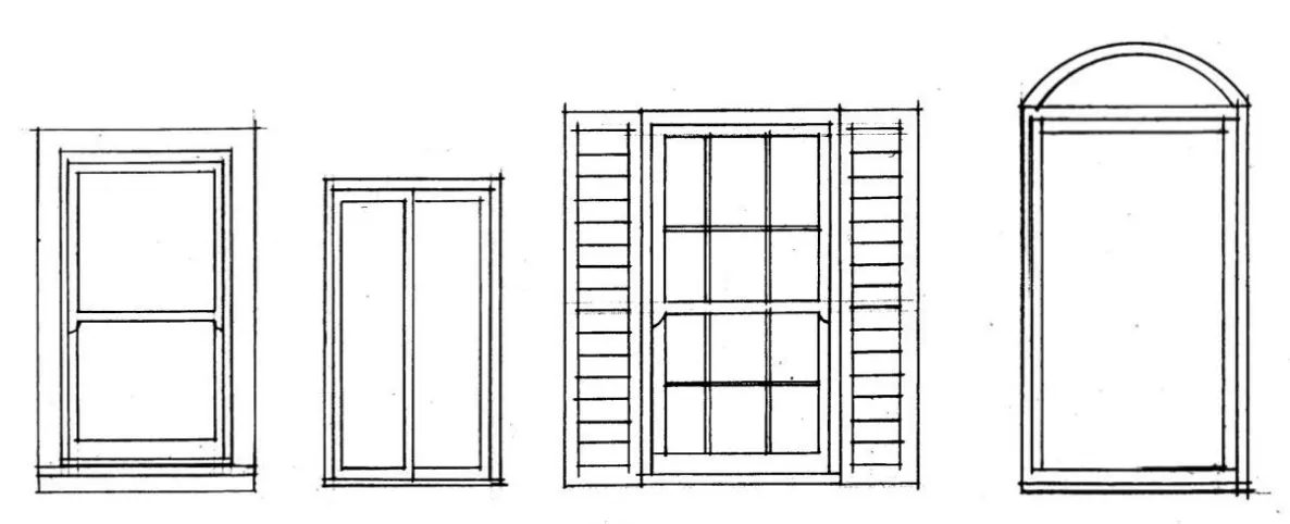 Illustration of four types of windows.