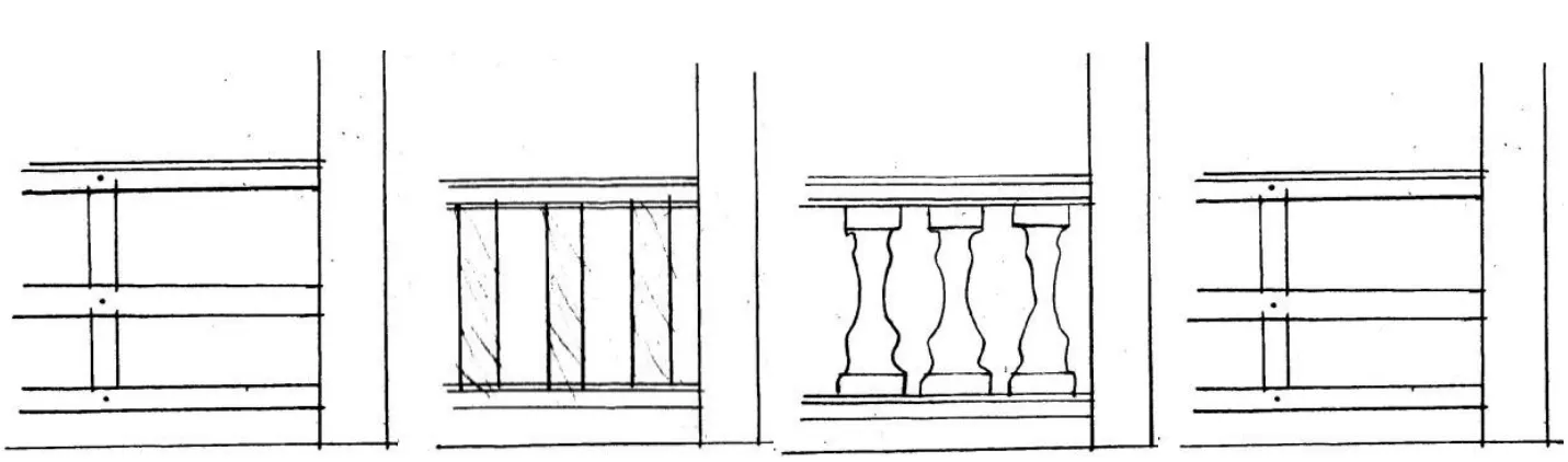 Illustrations of four types of balcony balustrades