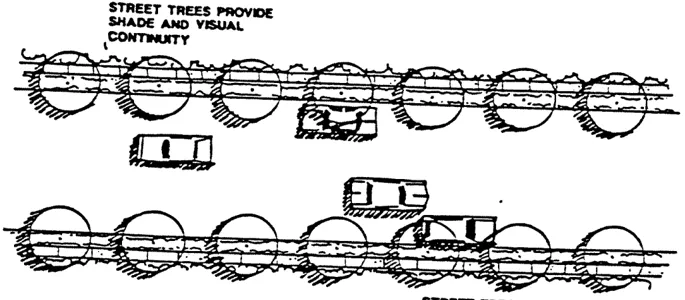 Drawing of a road lined with street trees